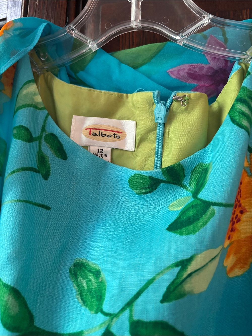 Talbots Turquoise Floral Shift Dress with matching silk scarf - Picture 2 of 8